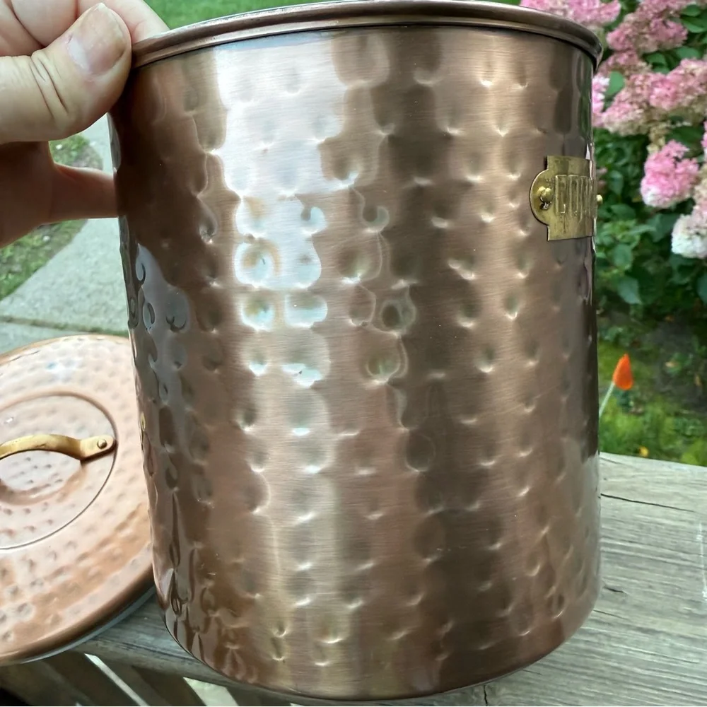 Copper Cookie Canister Made In India Silver Interior New Artisan Cottage Quality